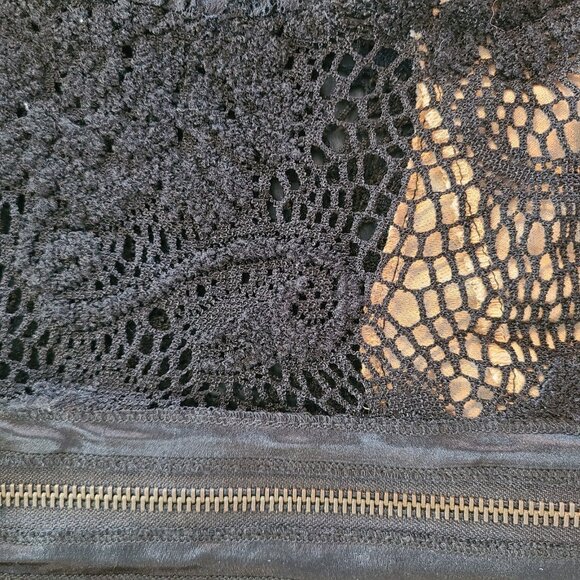 Vintage Ann Ferriday Y2K Black Lace Dress Fishnet Zipper Detail Ruffle Sleeve - Picture 9 of 11